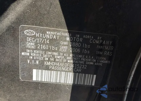 2015 Hyundai Elantra Se z USA, uszkodzony, nr VIN KMHDH4AE0FU415232